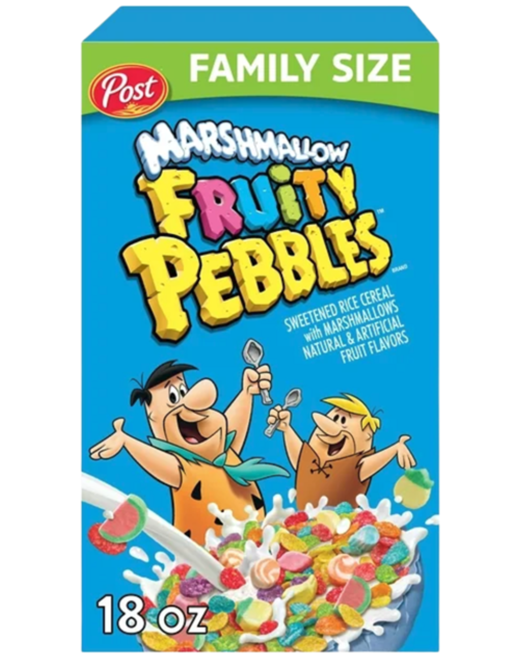 Post Fruity PEBBLES Marshmallow Cereal, Fruity Kids Cereal with Marshmallows, 18 oz Box