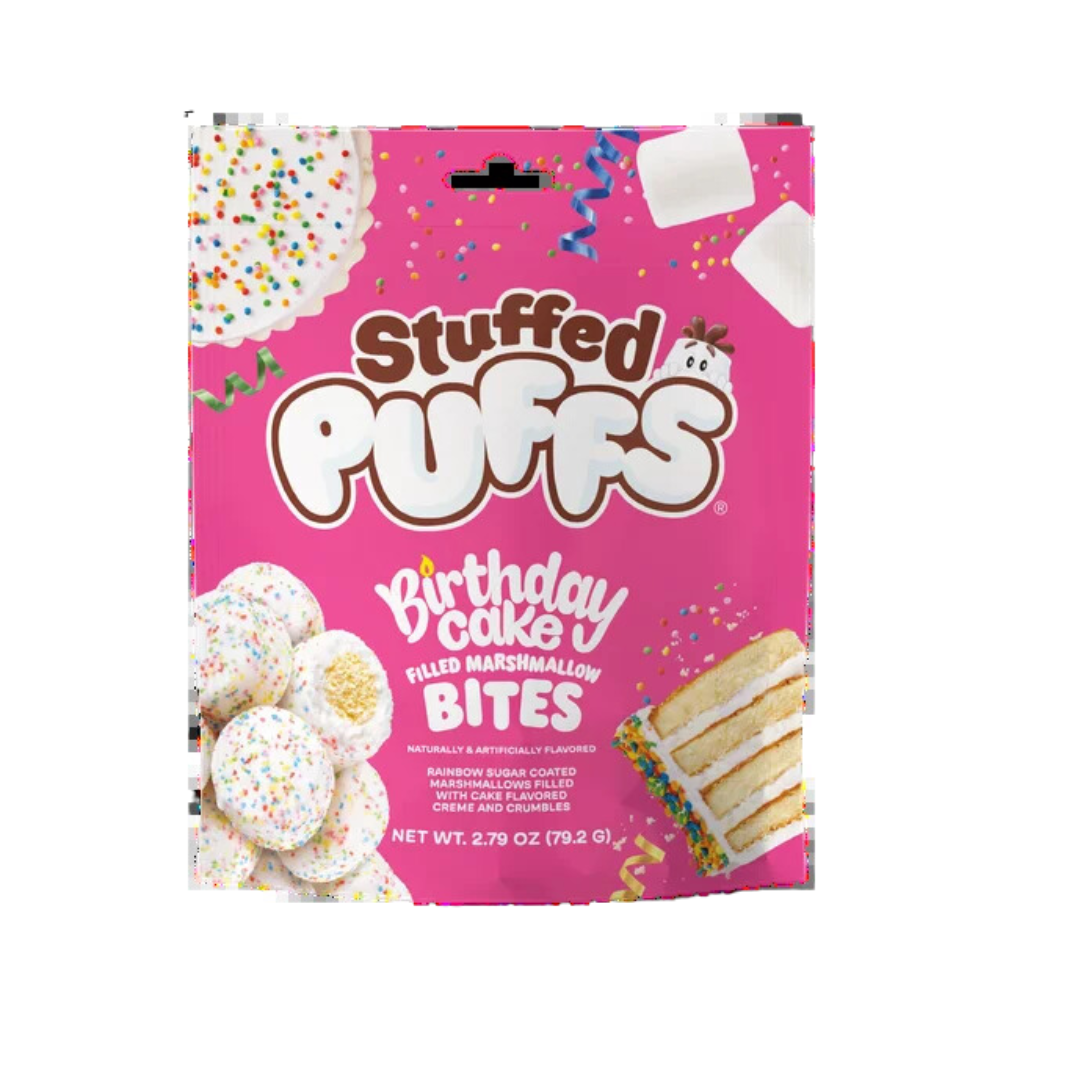 Stuffed Puffs Filled Marshmallow Bites, Birthday Cake, 2.79 oz Bag