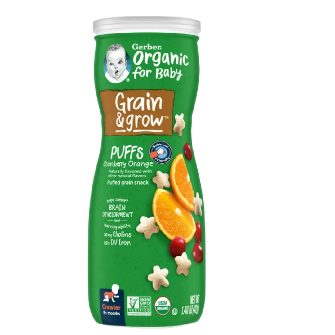 Gerber 2nd Foods Organic for Baby Grain & Grow Puffs, Cranberry Orange, 1.48 oz