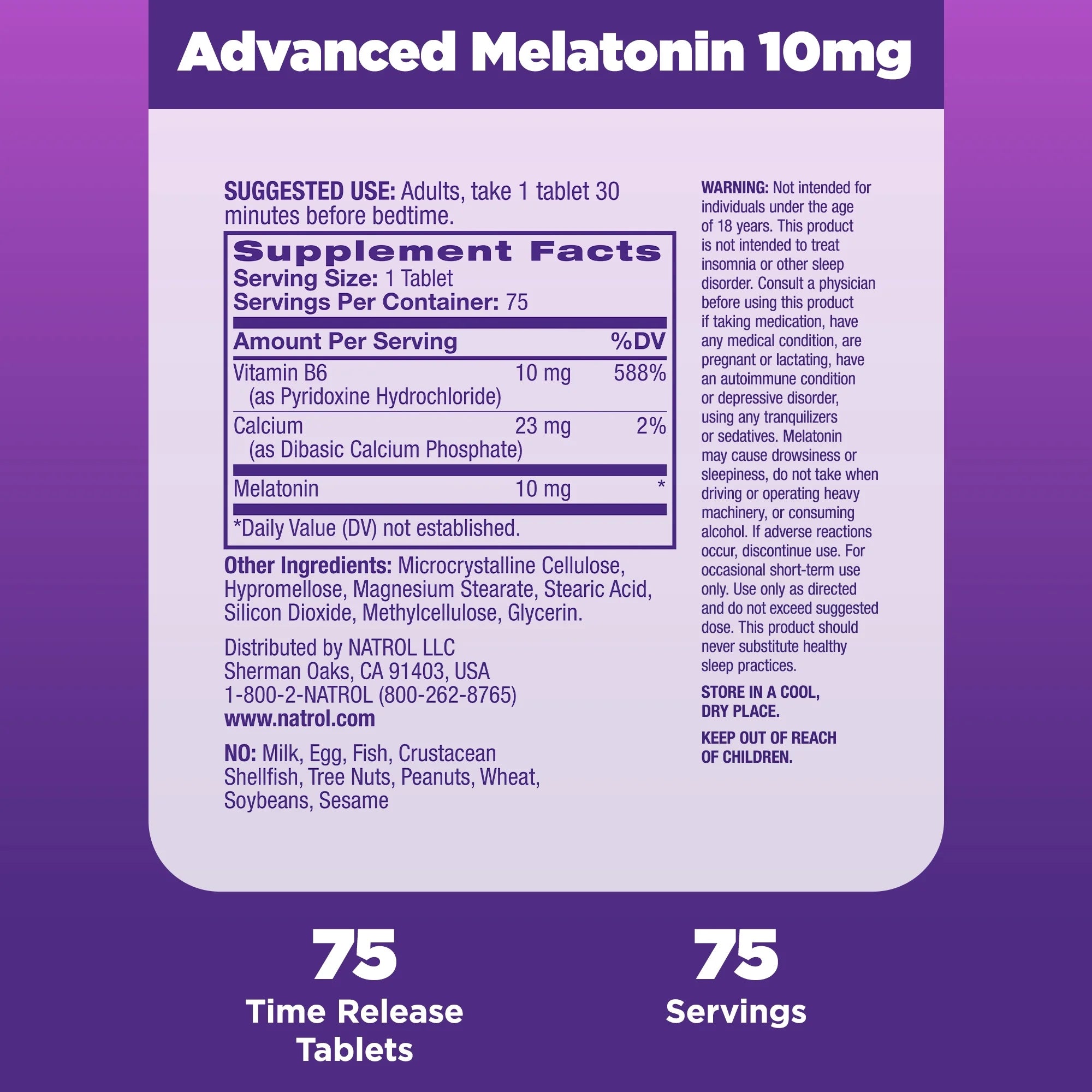 Natrol® Sleep Advanced Melatonin Time Release Tablets, Nighttime Sleep Aid, 10mg, 75 Count