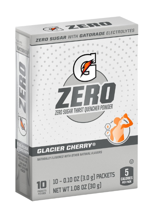 Gatorade Zero Glacier Cherry Sugar Thirst Quencher Powder Sport Drink, 0.97 Oz, 10 Count, Quantity of 12