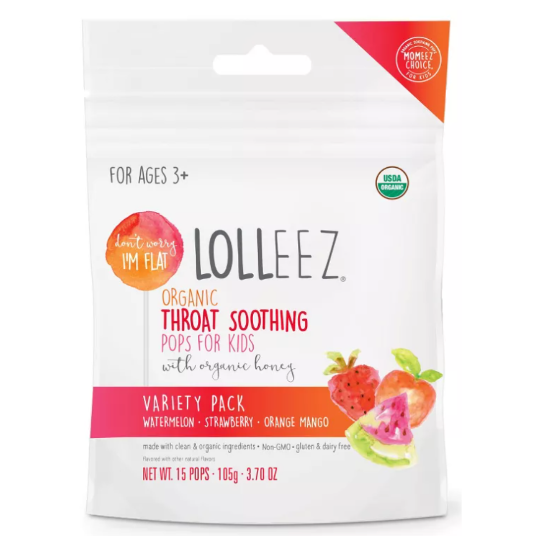 Lolleez Children's Organic Throat Soothing Pops - Watermelon, Strawberry, & Orange Mango - 15ct