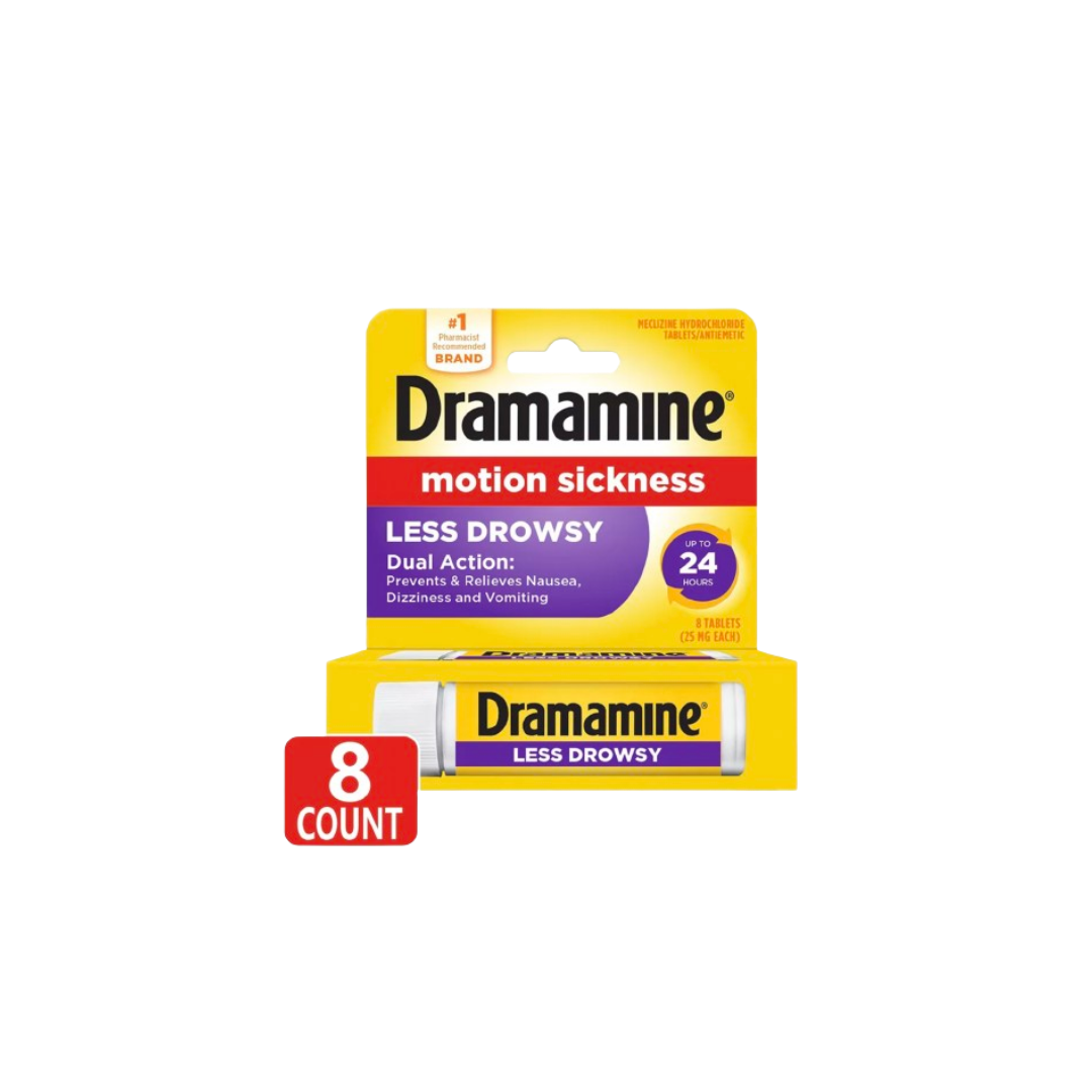 Dramamine All Day Less Drowsy Motion Sickness Relief Tablets for Nausea, Dizziness & Vomiting - 8ct
