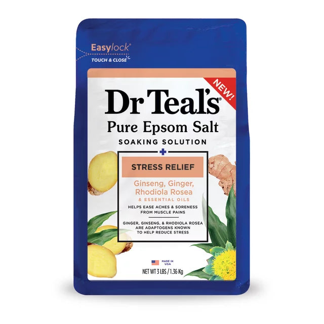 Dr Teal's Pure Epsom Salt Soak, Stress Relief with Adaptogens & Essential Oils, 3 lbs