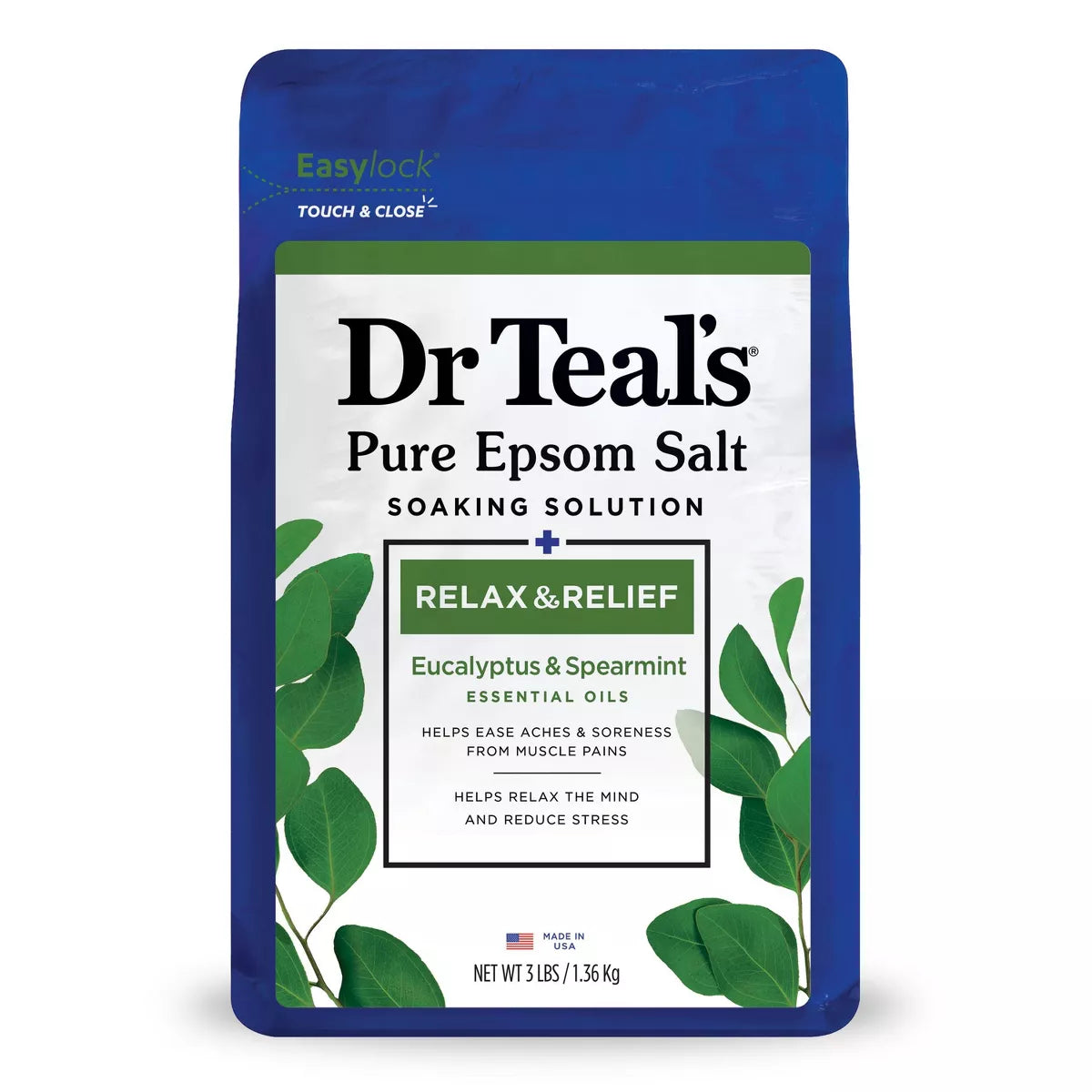 Dr Teal's Relax & Relief Eucalyptus & Spearmint Pure Epsom Bath Salt - 3LBS