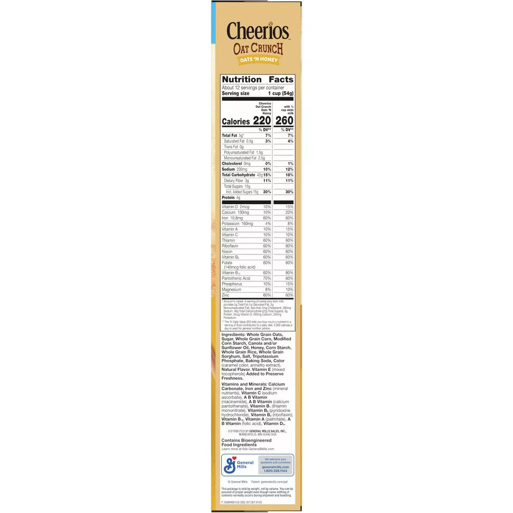General Mills Family Size Cheerios Oat Crunch Oats Honey Cereal - 24oz