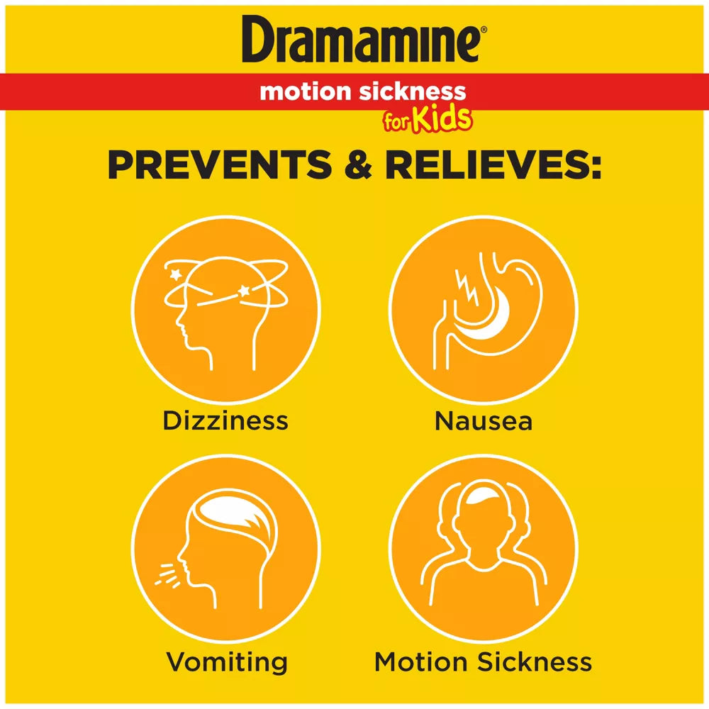 Dramamine Kids Chewable Motion Sickness Relief Tablets for Nausea, Dizziness & Vomiting - Grape - 8ct
