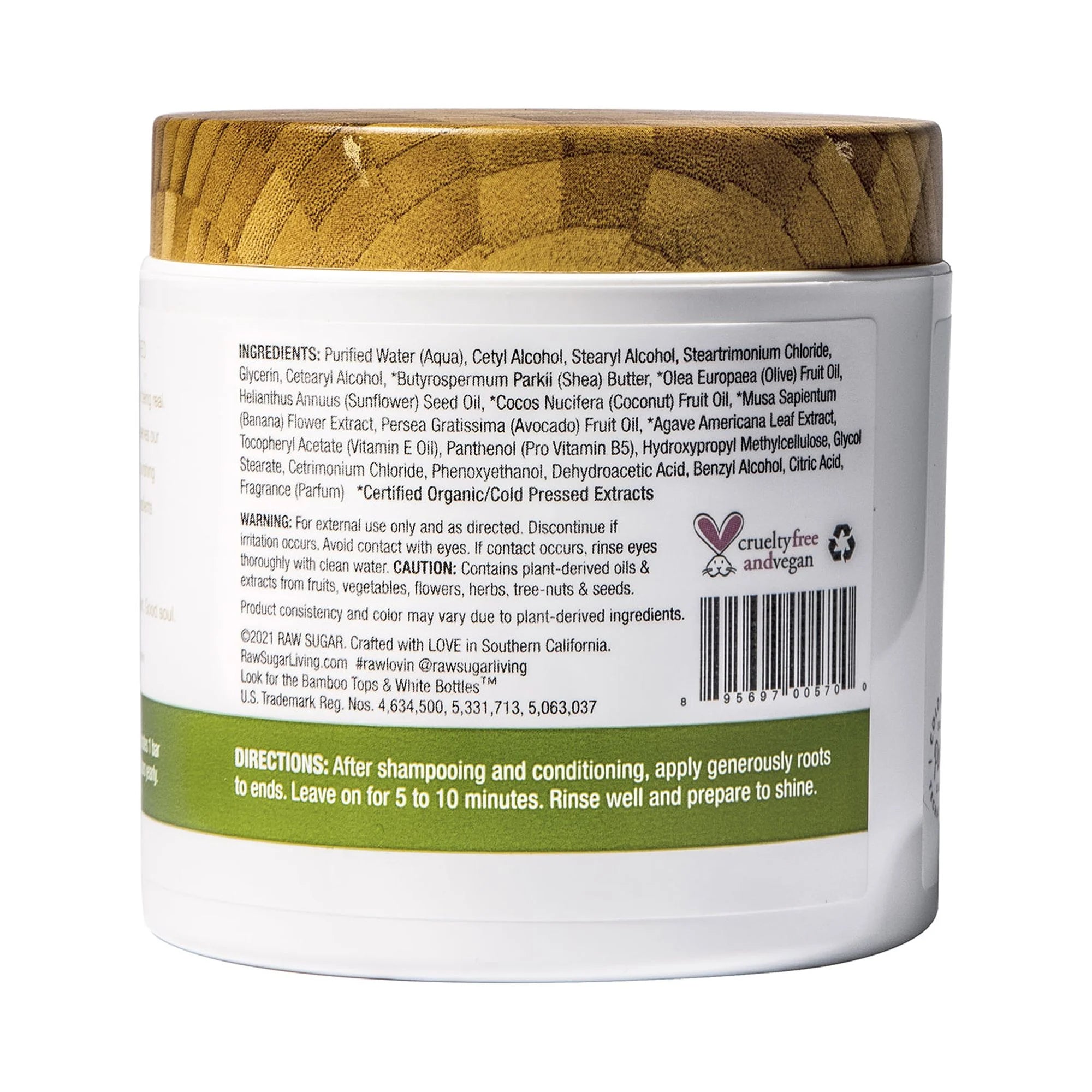 Raw Sugar Healing Power Hair Masque Avocado Oil + Banana + Coconut Milk + Agave - 2.5oz