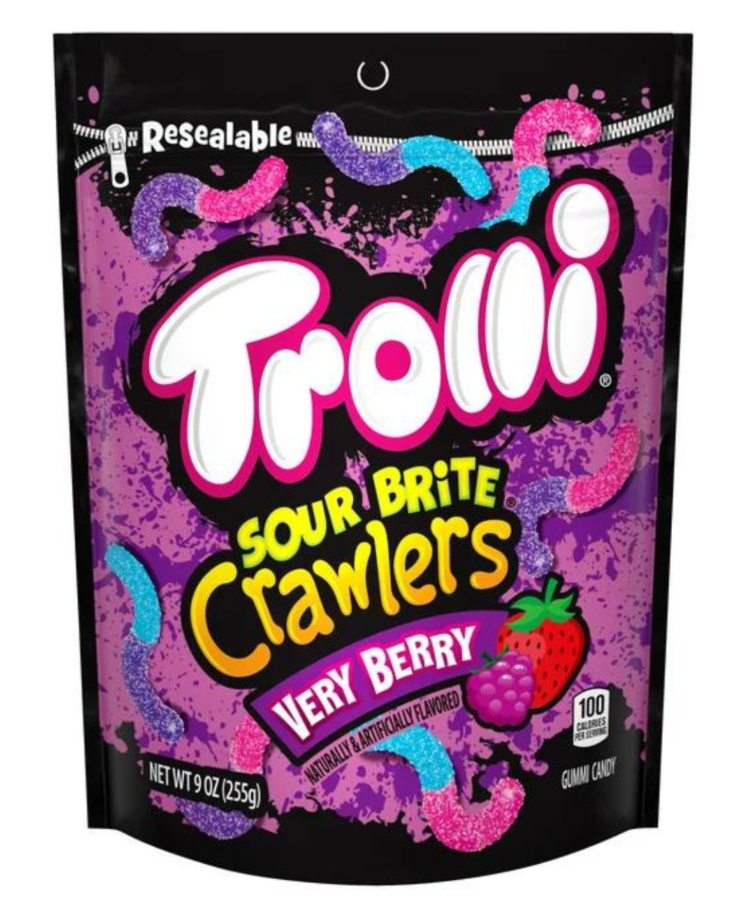 Trolli Sour Brite Crawlers Candy, Very Berry Sour Gummy Worms, 14 oz