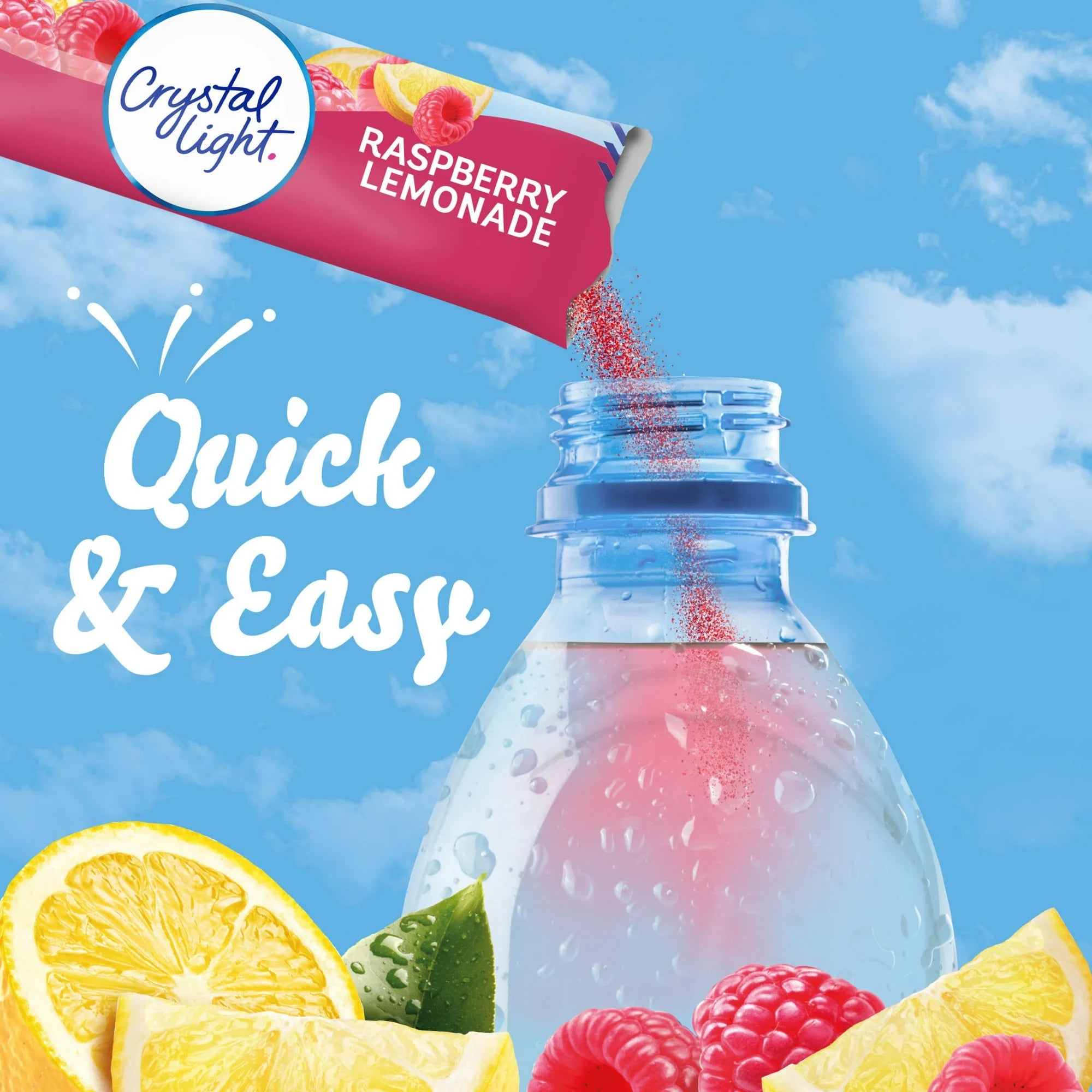 Crystal Light Raspberry Lemonade Sugar Free Drink Mix Singles Caffeine Free, 10 ct On-the-Go-Packets