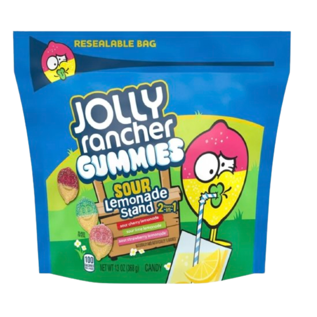 Jolly Rancher Gummies Sour Lemonade Stand 2-in-1 Fruit Flavored Candy, Bag 13 oz