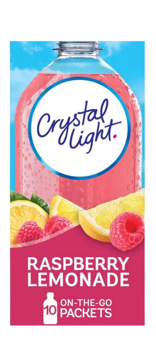 Crystal Light Raspberry Lemonade Sugar Free Drink Mix Singles Caffeine Free, 10 ct On-the-Go-Packets