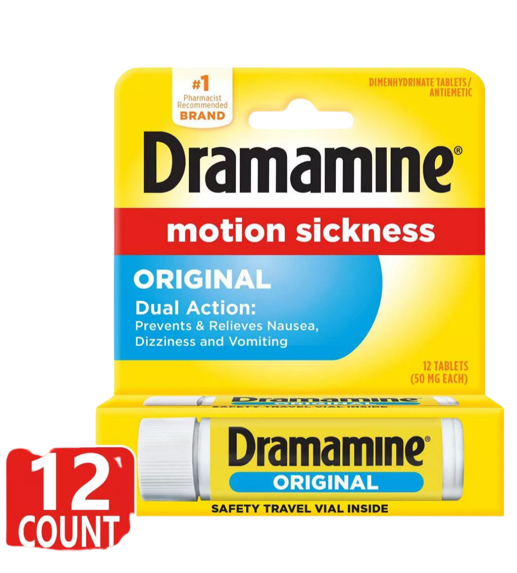 Dramamine Original Formula Motion Sickness Relief Tablets for Nausea, Dizziness & Vomiting - 12ct