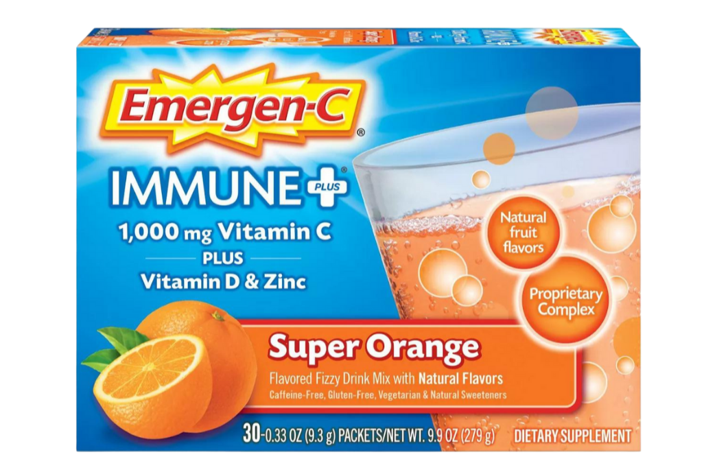 Emergen-C Immune Plus Vitamin C Supplement for Immune Support, Super Orange, 30 Ct