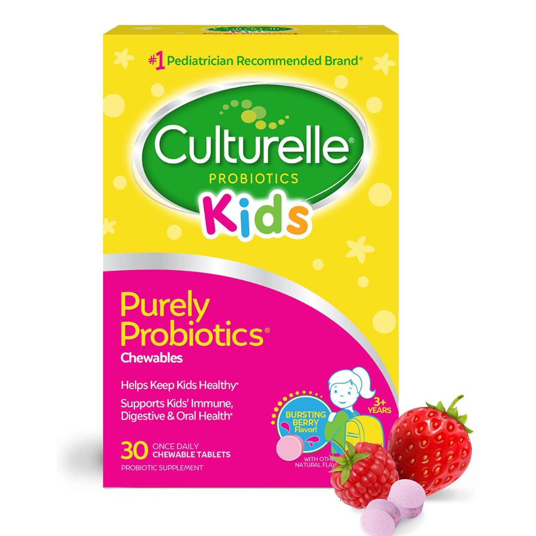 Culturelle Kids Daily Probiotic Chewable Tablets for Immune Support, Digestive and Oral Health - Berry - 30ct