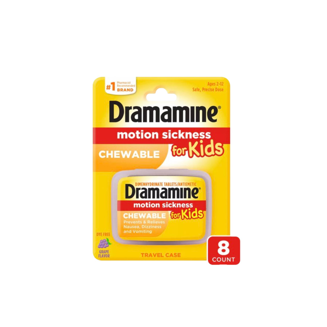 Dramamine Kids Chewable Motion Sickness Relief Tablets for Nausea, Dizziness & Vomiting - Grape -  8ct