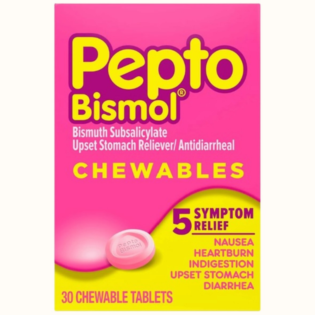 Pepto Bismol Chewable Tablets Upset Stomach & Diarrhea Relief, over-The-Counter Medicine, Orig 30 Ct