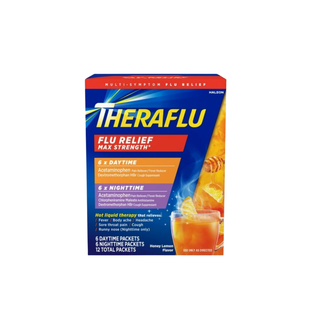 Theraflu Multi-Symptom Flu Relief Max Strength Day & Night Powder - Honey Lemon - 12ct