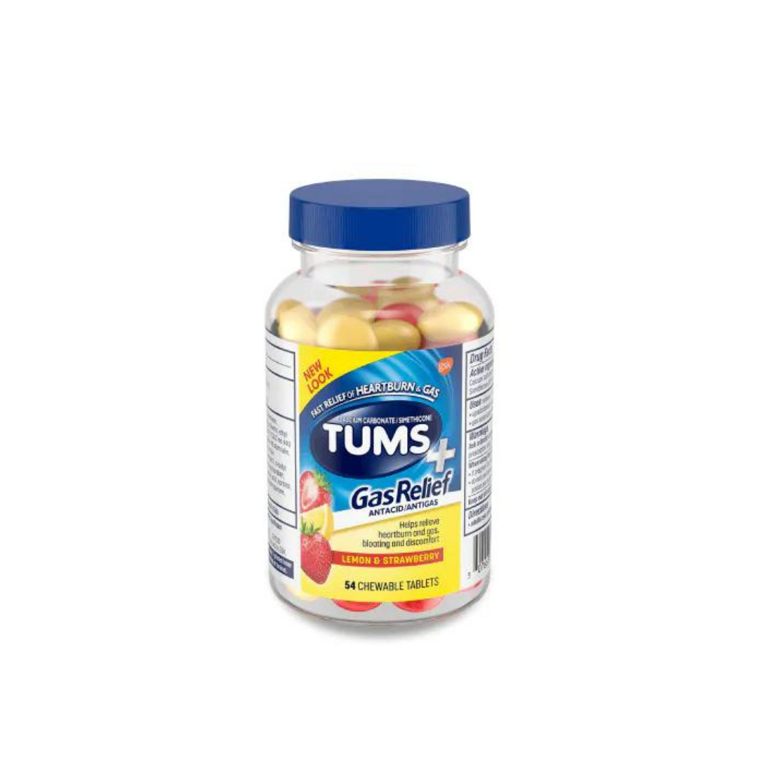 Tums Chewy Bites with Gas Relief Extra Strength Chewable Antacid for Heartburn - Lemon & Strawberry - 54ct