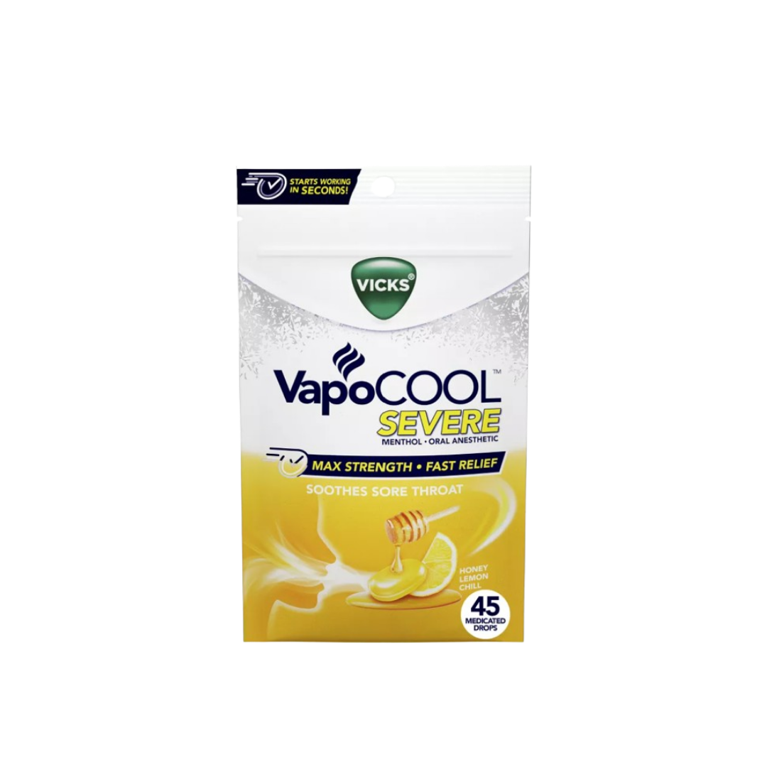 Vicks VapoCOOL Severe Medicated Throat Drops Max Strength Winter Honey Lemon - 45ct