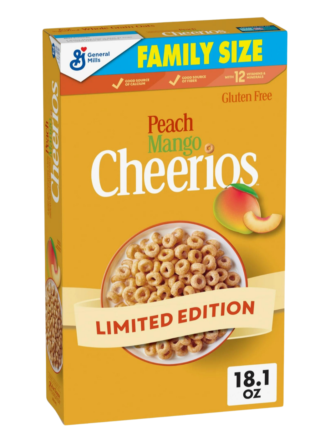 Peach Mango Cheerios Cereal, Limited Edition, Family Size, 18.1 oz