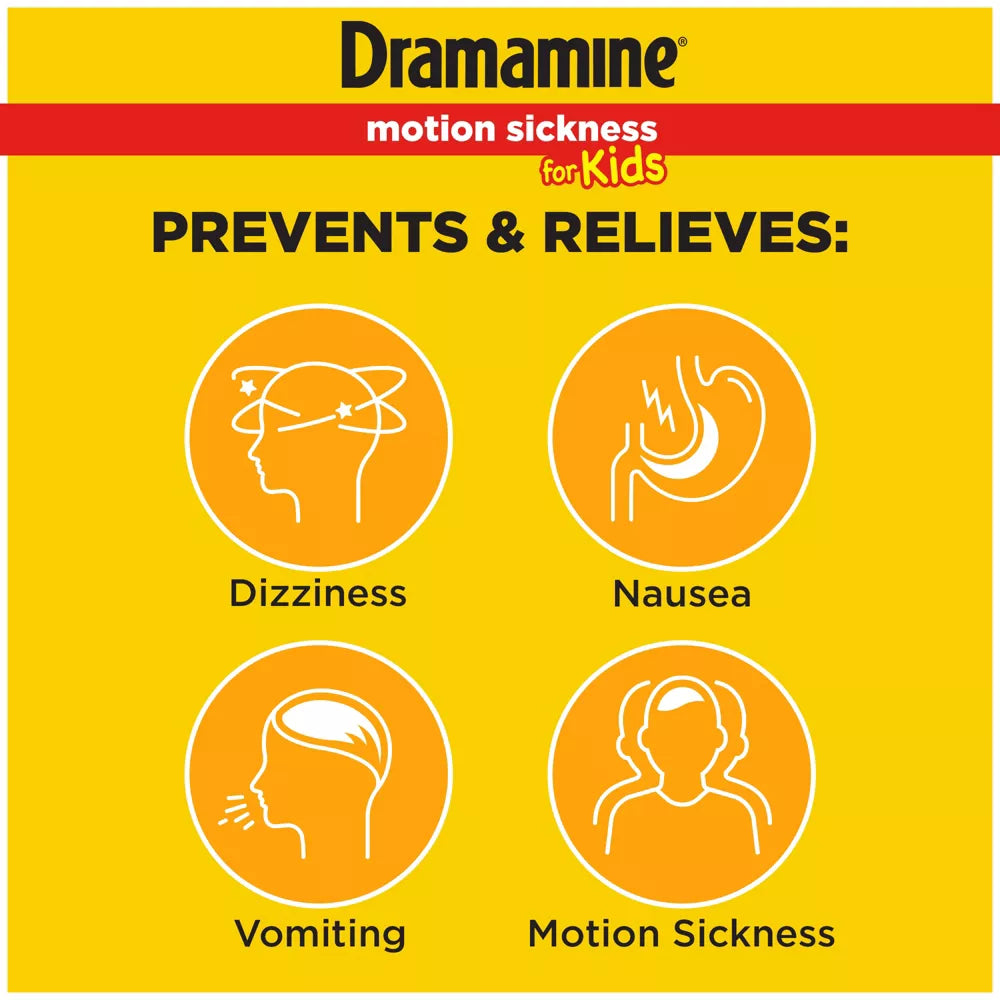 Dramamine Kids Chewable Motion Sickness Relief Tablets for Nausea, Dizziness & Vomiting - Grape -  8ct