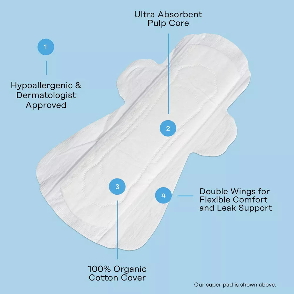 The Honey Pot Company, Non-Herbal Super Pads with Wings, Organic Cotton Cover - 16ct