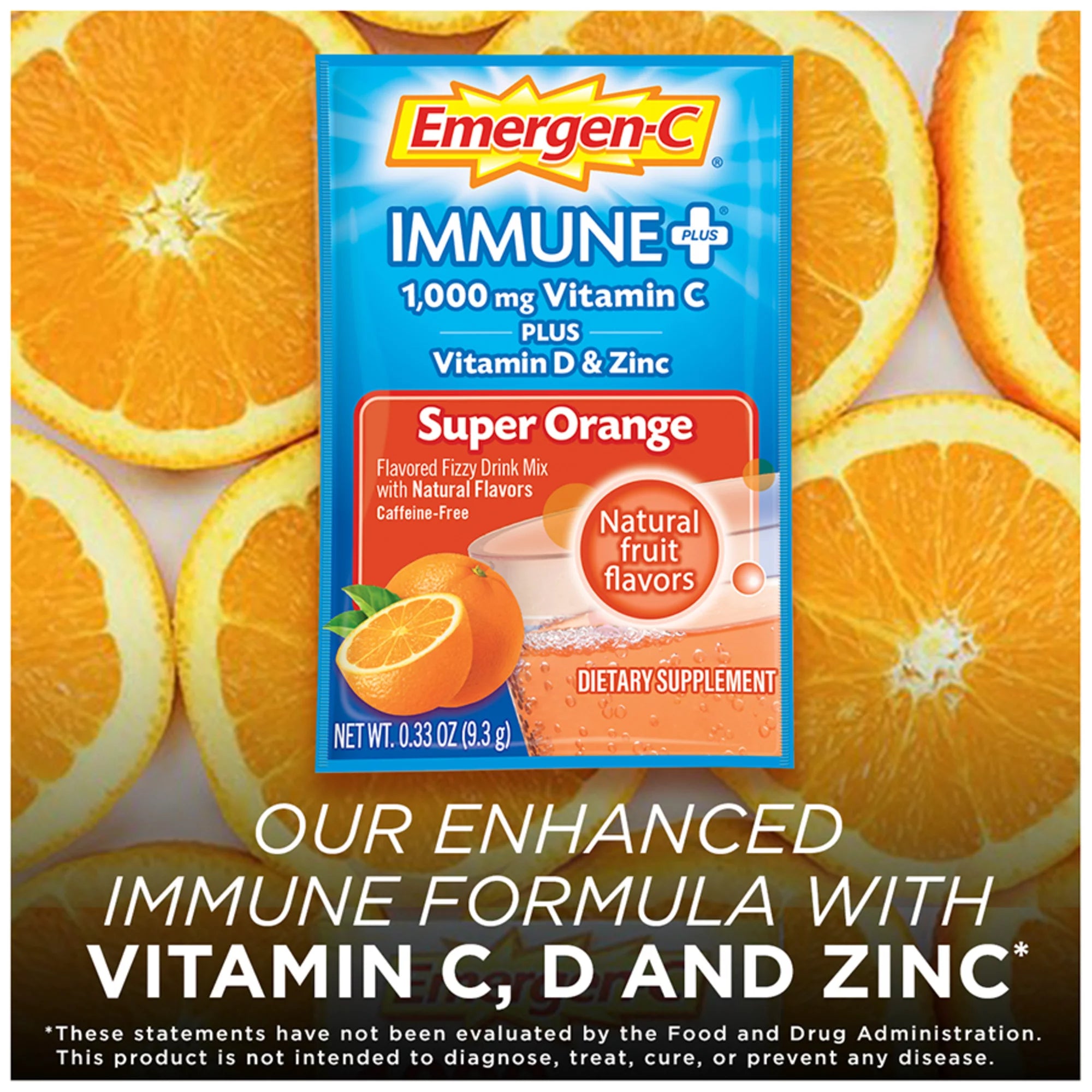 Emergen-C Immune Plus Vitamin C Supplement for Immune Support, Super Orange, 30 Ct