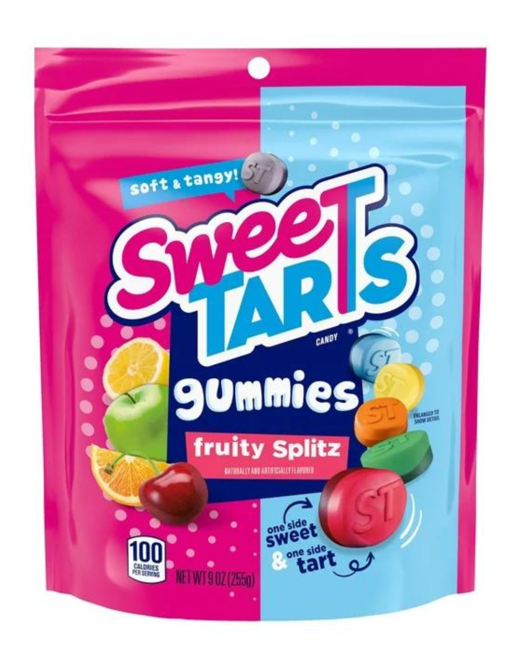 SweeTARTS Gummies Fruity Splitz, Fruit Flavored Gummy Candy, 9 oz Resealable Bag